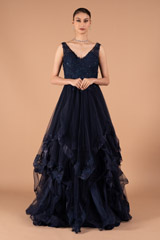 Navy Blue Flared Gown3985 video